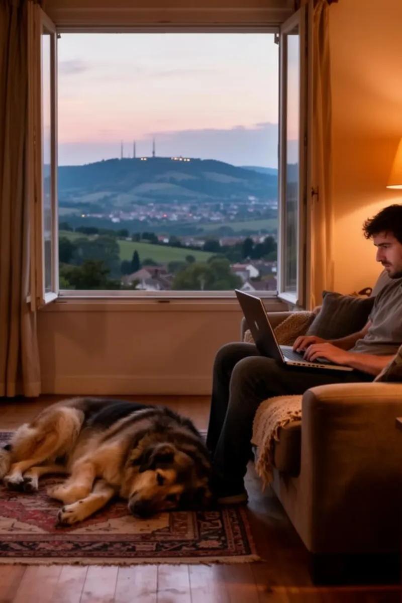 Guardian teleworking in a house in Western Lyon