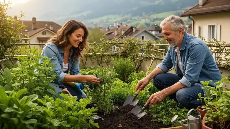 Jardinage entre voisins avec une pelle