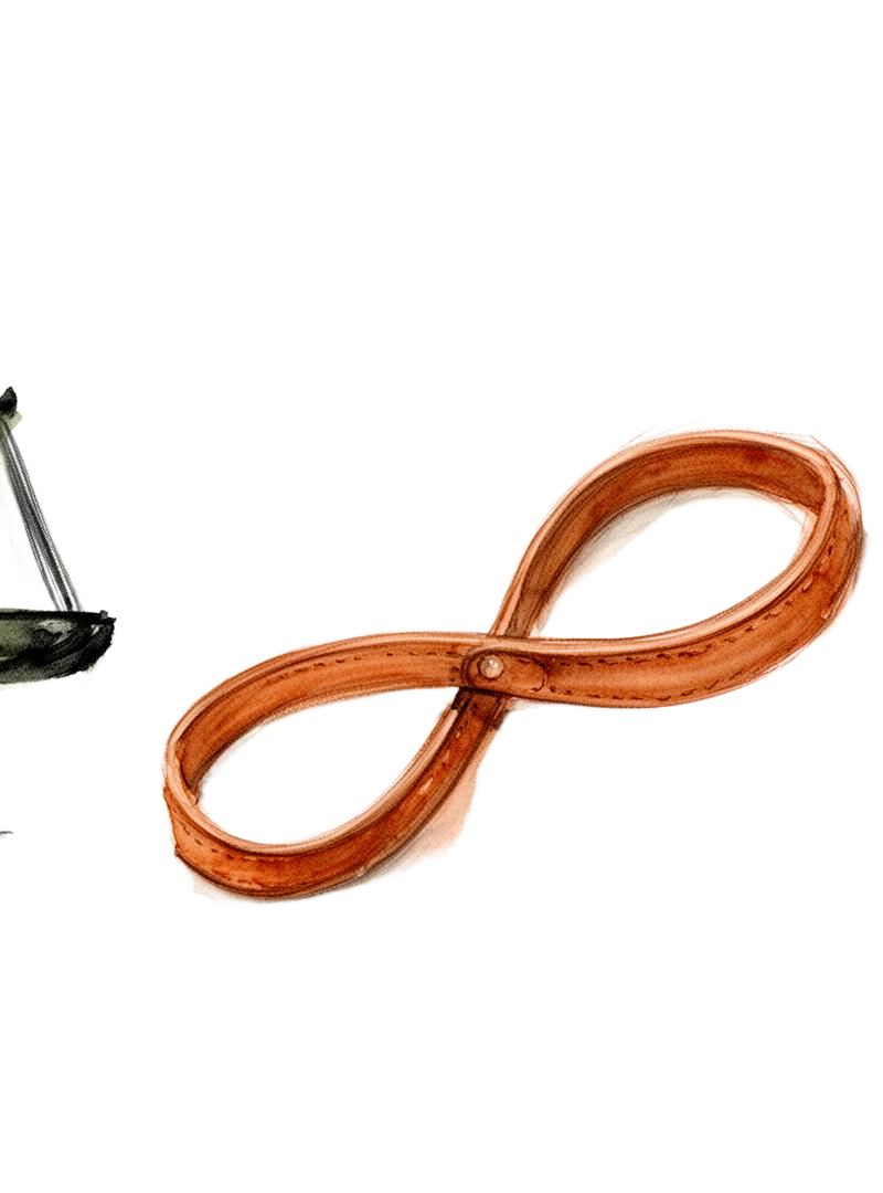 Coups de pinceau gouache : balance de la justice, laisse de chien et trousseau de clés