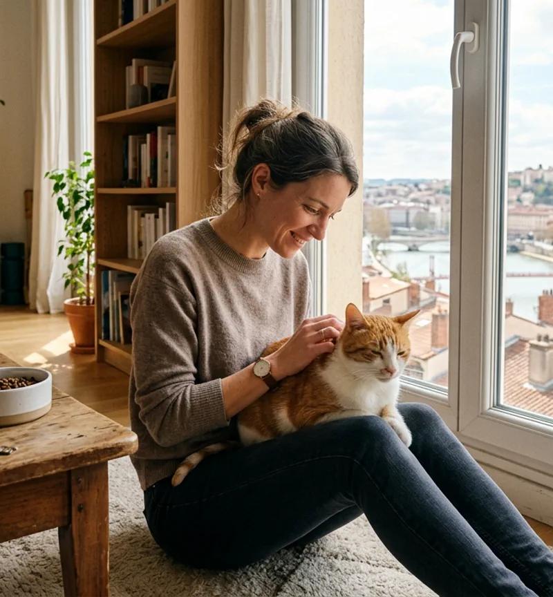 Serene cat at home in Lyon during its owners' vacation