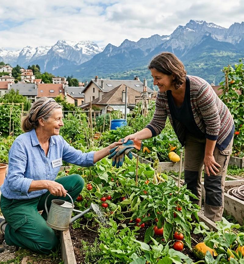 Gardening among local people with a shovel