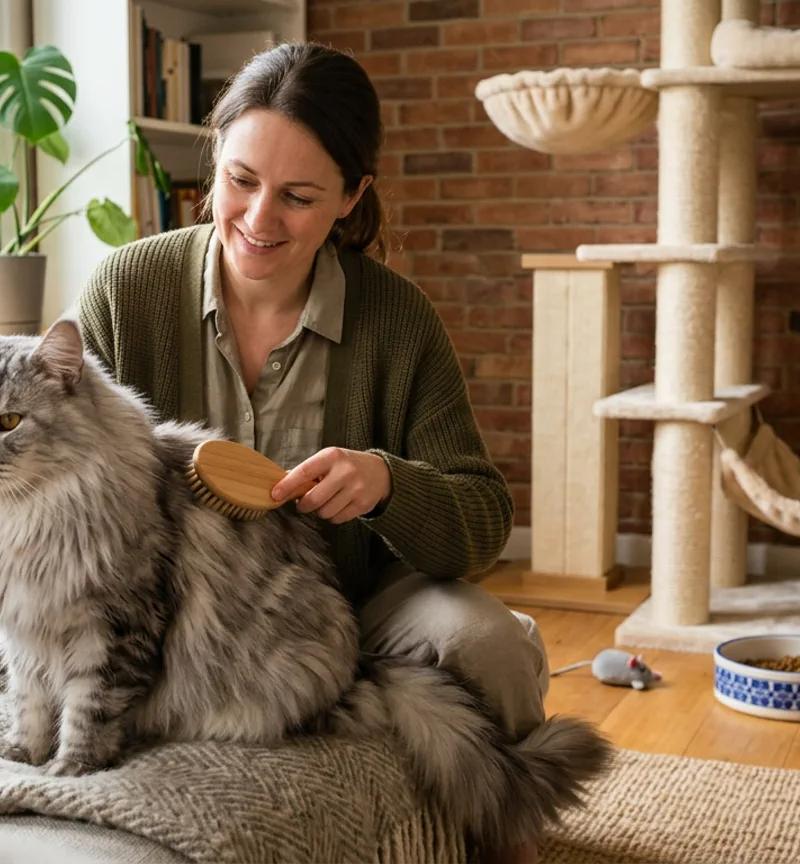 Fluffy Maine Coon cat in an armchair