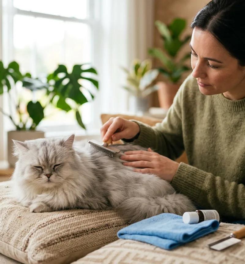 Chat Persan blanc et gris à poil long
